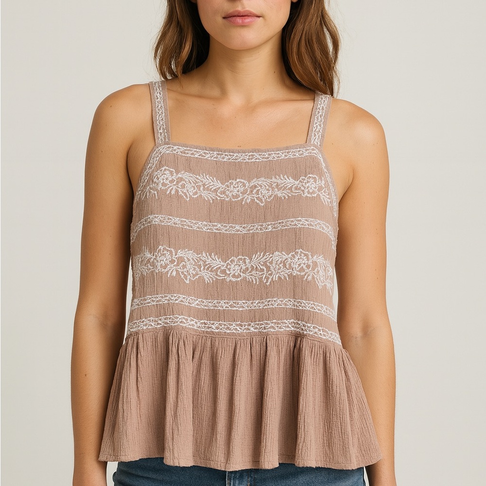 Versona Taupe Lace-Trim Peplum Camisole